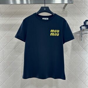 Miu Miu Black Tee with Bright Yellow Logo